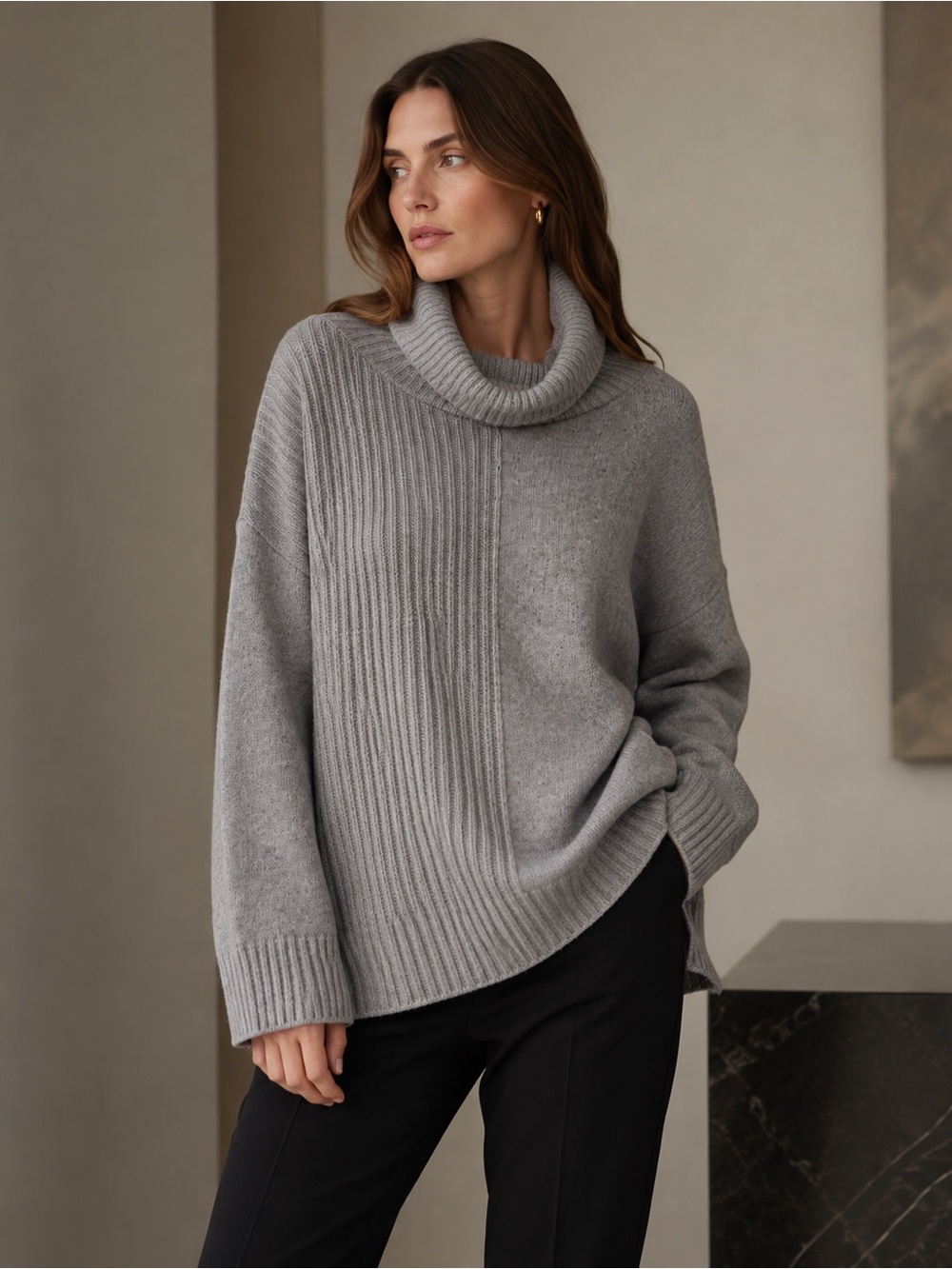 Rachel Zoe Oversized Gray Cowl Neck Sweater XL Soft Knit Cozy Luxe